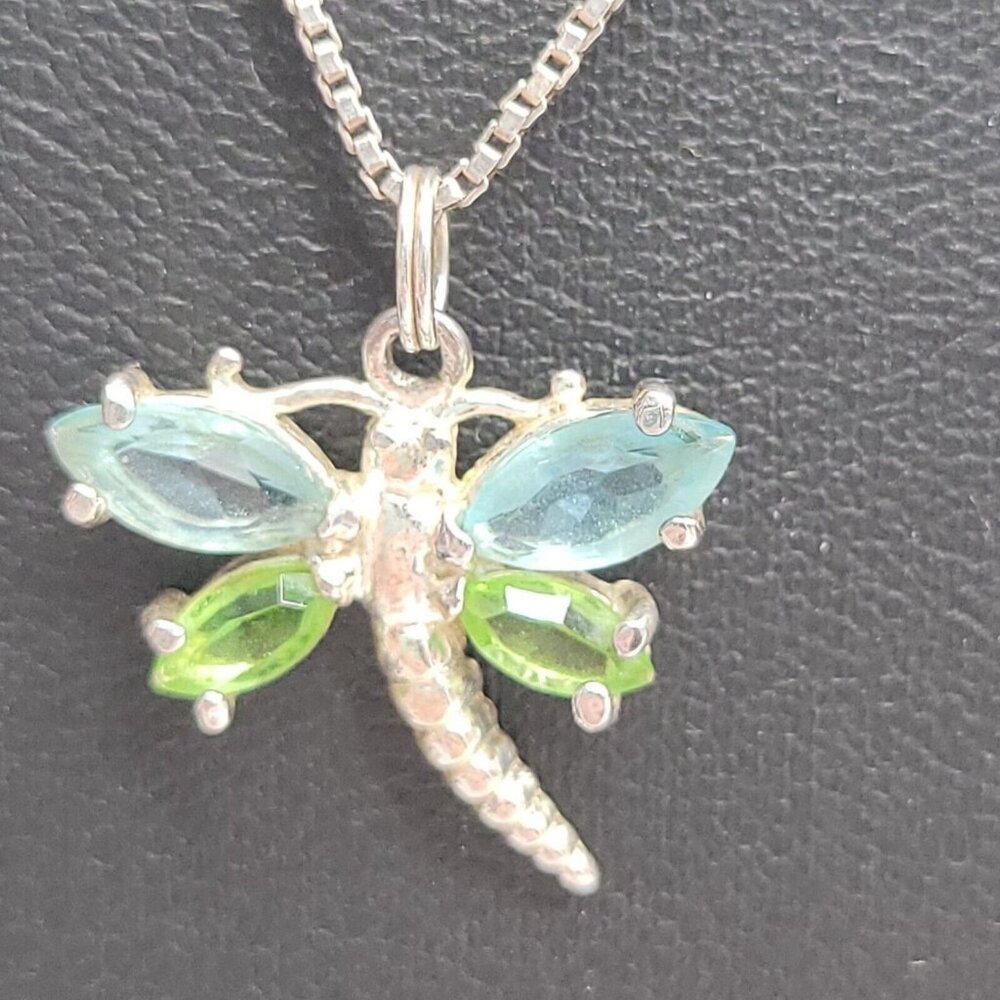 Swarovski Crystal Dragonfly Pendant Necklace 925 Sterling Silver 18" Chain Blue - Picture 2 of 10